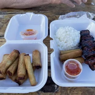 Lumpia and BBQ plate