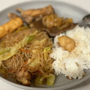 A bit of everything I ordered...pancit, lumpia, bistek and a bit of chicken adobo.