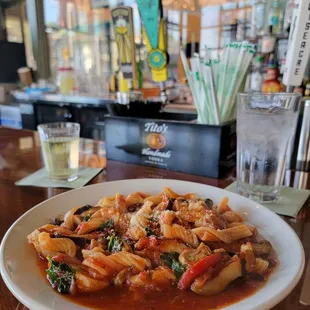 Fresh pasta with chicken added in