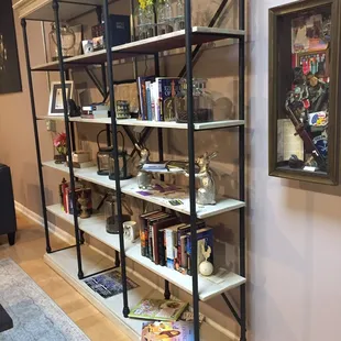  a bookcase with books on it