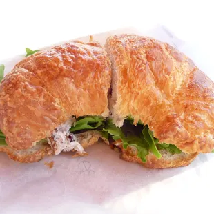 Chicken Salad with Walnuts and Red Grapes on a Croissant