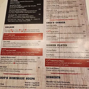 Tammy's Place Menu