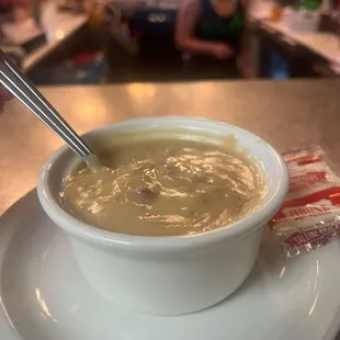 a bowl of soup on a plate