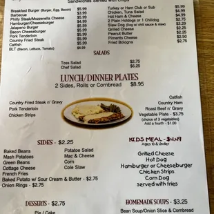 menu for lunch