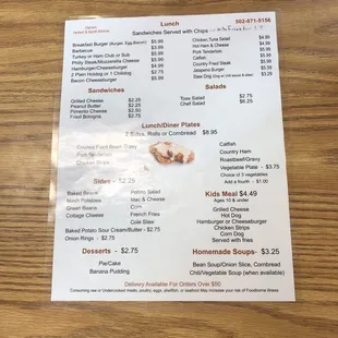 Back of Breakfast &amp; Lunch Menu