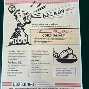 a menu for salads