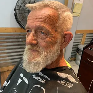 Clean comb over with beard trim