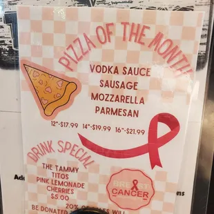 Pizza and drink of the month.