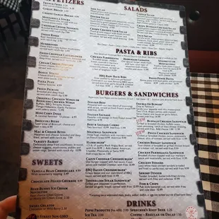 Back of the menu