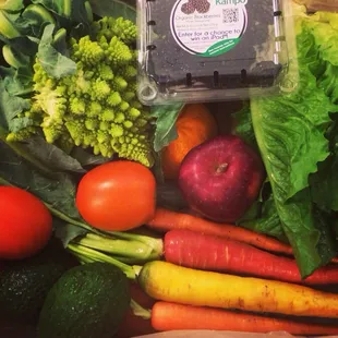 This week's delivery from TBO: rainbow carrots, romanesco cauliflower, blood oranges, avocado, blackberries &amp; much more!