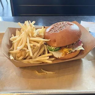 Heat burger and fries