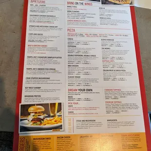 Menu at Tampa Joe's
