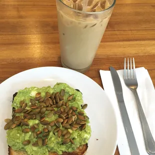 Avocado Smash and Iced Latte