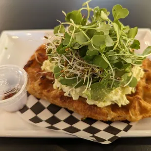 Egg salad croffle with avocado