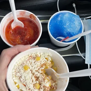 Elotes, mangonada, &amp; blue coconut  so good