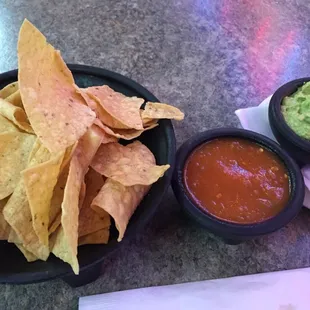 Chips salsa and guacamole