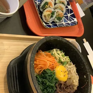 Stone pot bibimbap Kimbap Tempura