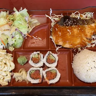 Salmon teriyaki bento