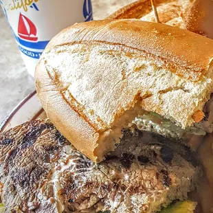 Tams Burger Yucaipa,California delicious steak sandwich plate-unbelievably delicious! A huge steak,on french baguette!
