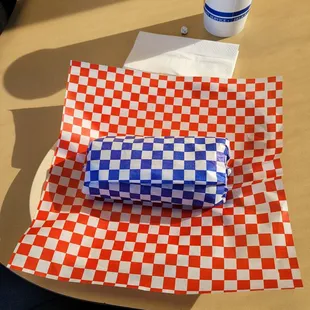 a wrapper on a table