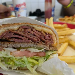 The colossal burger and hot seasoned fries is why we come here!