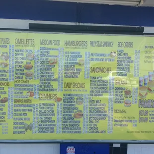 Full drive thru menu.