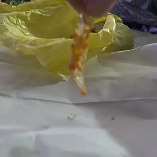 Chorizo plastic casing in my burrito