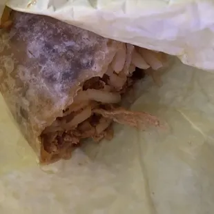 Chorizo plastic casing in my burrito