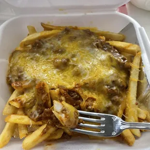 I got the chili cheese fries and I got the nastiest weirdest thing in my fries I had to stop eating them