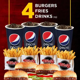 family pack 4 burgers and drinks