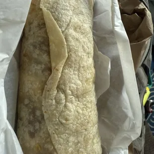 Breakfast three meat burrito.