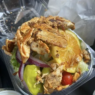 Crispy chicken salad. Needs a bigger container.