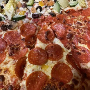 Half veggie half Pepperoni Lover Pizza