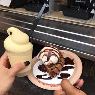 Pineapple dole whip with rum and chocolate waffle!