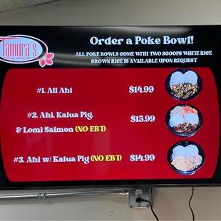 Poke Bowl menu