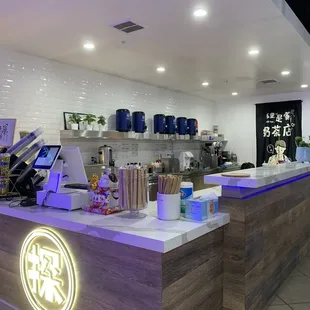 the counter area of a restaurant