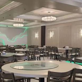 tables and chairs in a large room