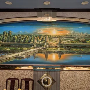 Cool painting of the famous Angkor Wat adds to the ambiance