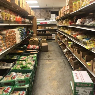 a wide aisle of food