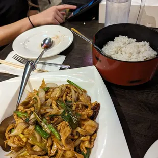 Spicy garlic chicken and white rice