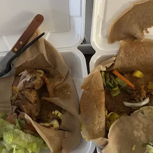 Vegetarian platter and doro wat (chicken). So good.