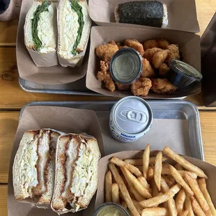 Chicken Katsu sandwich, Toasted Egg Salad Sando, Fries,chicken Kids Katsu Nuggets,