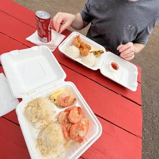 Butter Garlic Shrimp (foreground) and Tempura Shrimp (background)