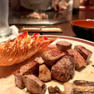 Lobsters and filet mignon as part of shogun set