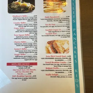 the menu of the restaurant