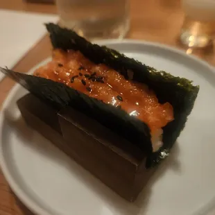 Salmon open hand roll
