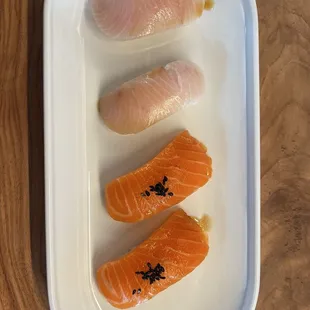 Salmon and yellowtail nigiri