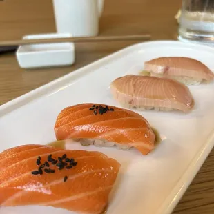 Salmon and yellowtail nigiri