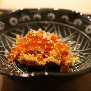 Ankimo risotto with ikura and karasumi