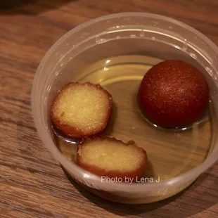 Gulab Jamun ($5.95 for 2 pieces) Deep fried cottage cheese balls, dipped in honey and sugar syrup